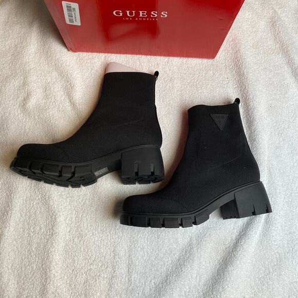 Guess Arsan Chunky Knit Ankle Boots Womens 8 Black Sock Boot Y2K Grungecore Chic - Picture 2 of 9